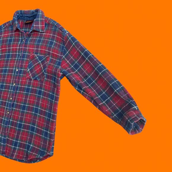 90's vintage textured plaid flannel button up collared long sleeve blouse LARGE - Picture 4 of 9